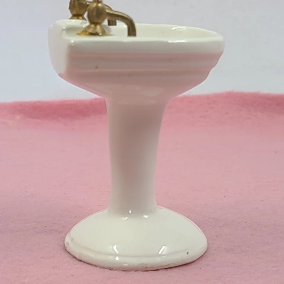 Vintage Shackman Miniature Dollhouse Porcelain Pedastol Sink Original Box - Picture 8 of 10